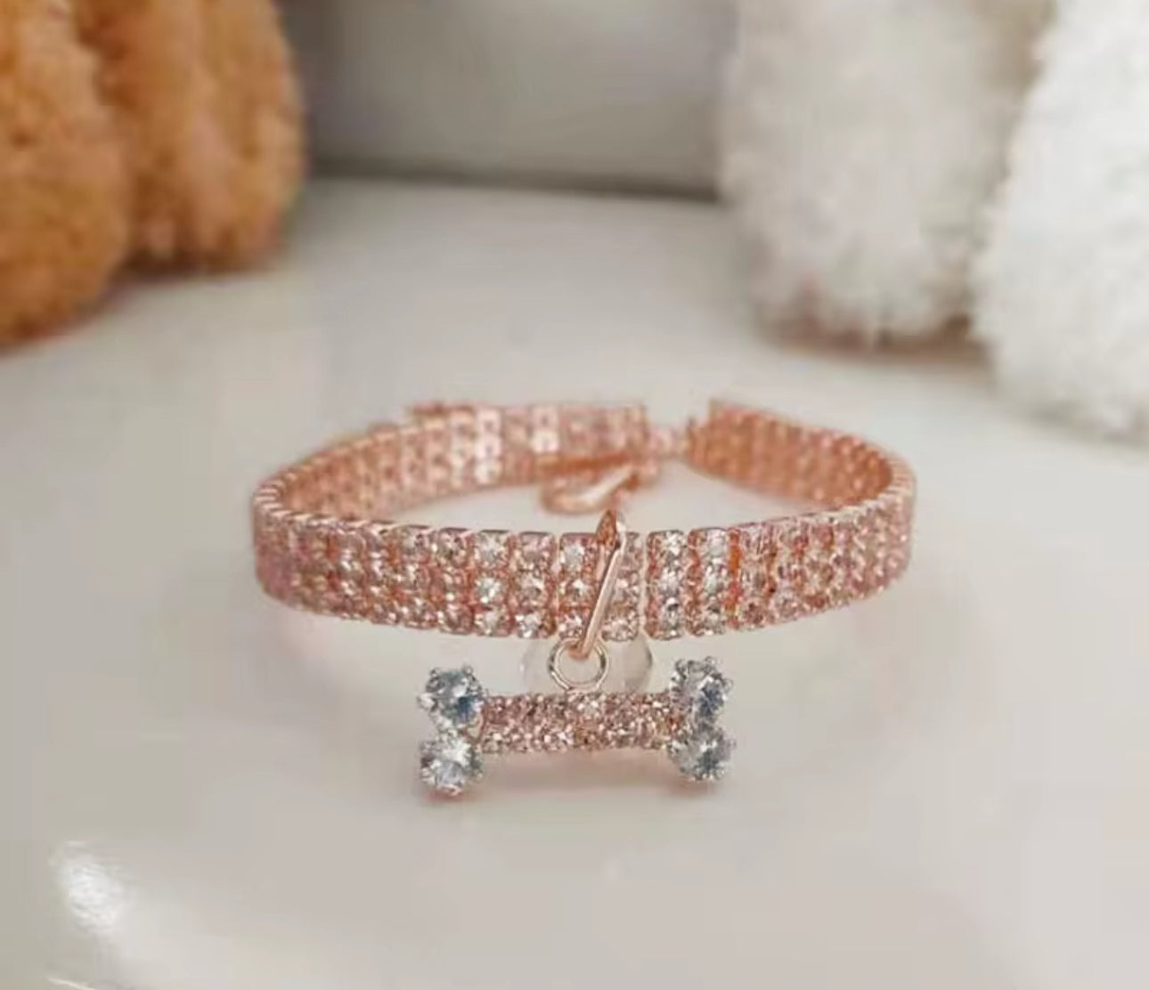 RHINESTONE PET COLLAR WITH BONE CHARM