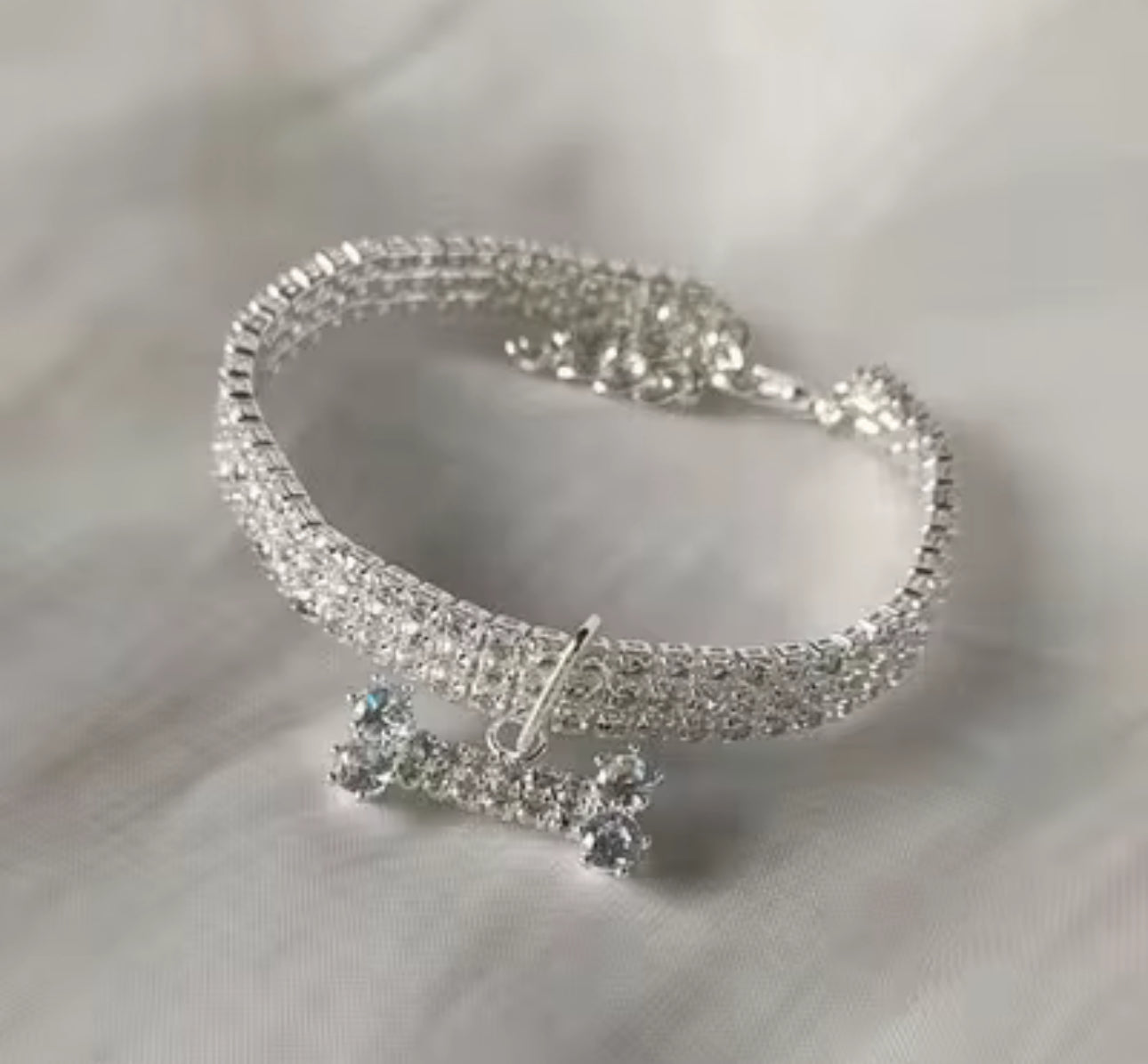 RHINESTONE PET COLLAR WITH BONE CHARM