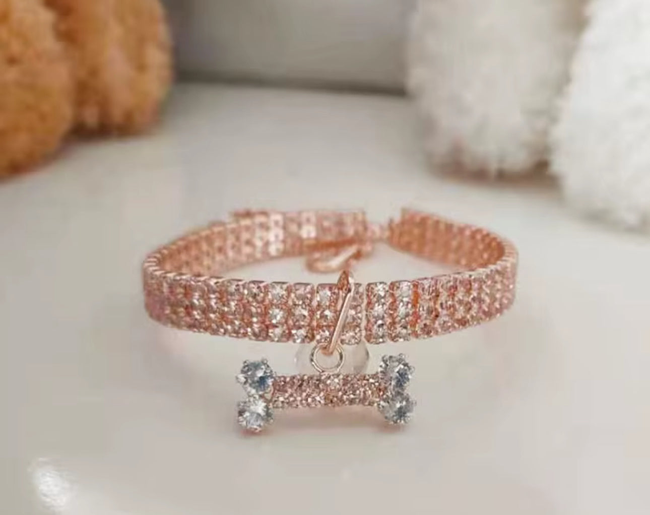 RHINESTONE PET COLLAR WITH BONE CHARM