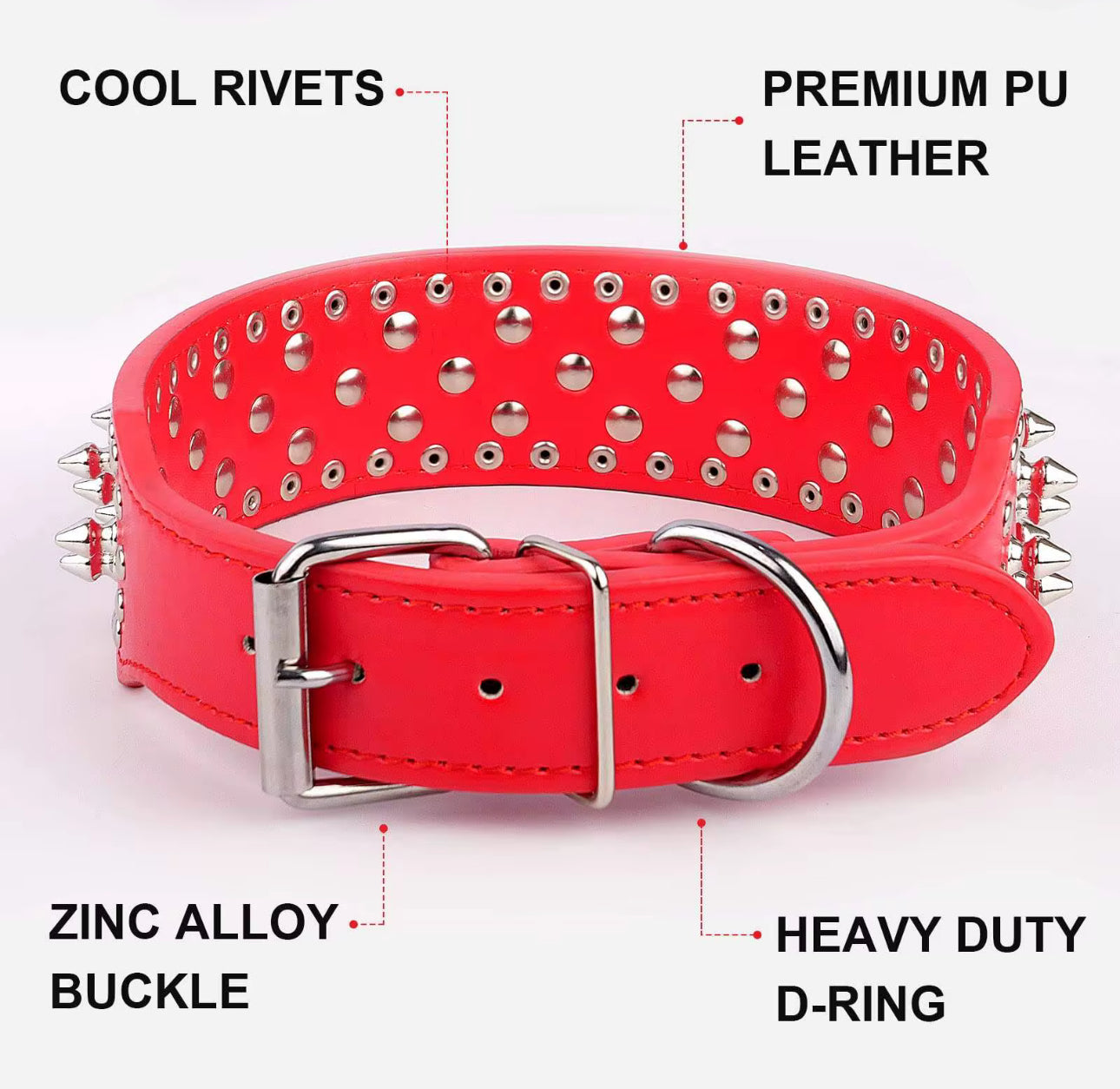 ADJUSTABLE 2" LEATHER SPIKED DOG COLLAR