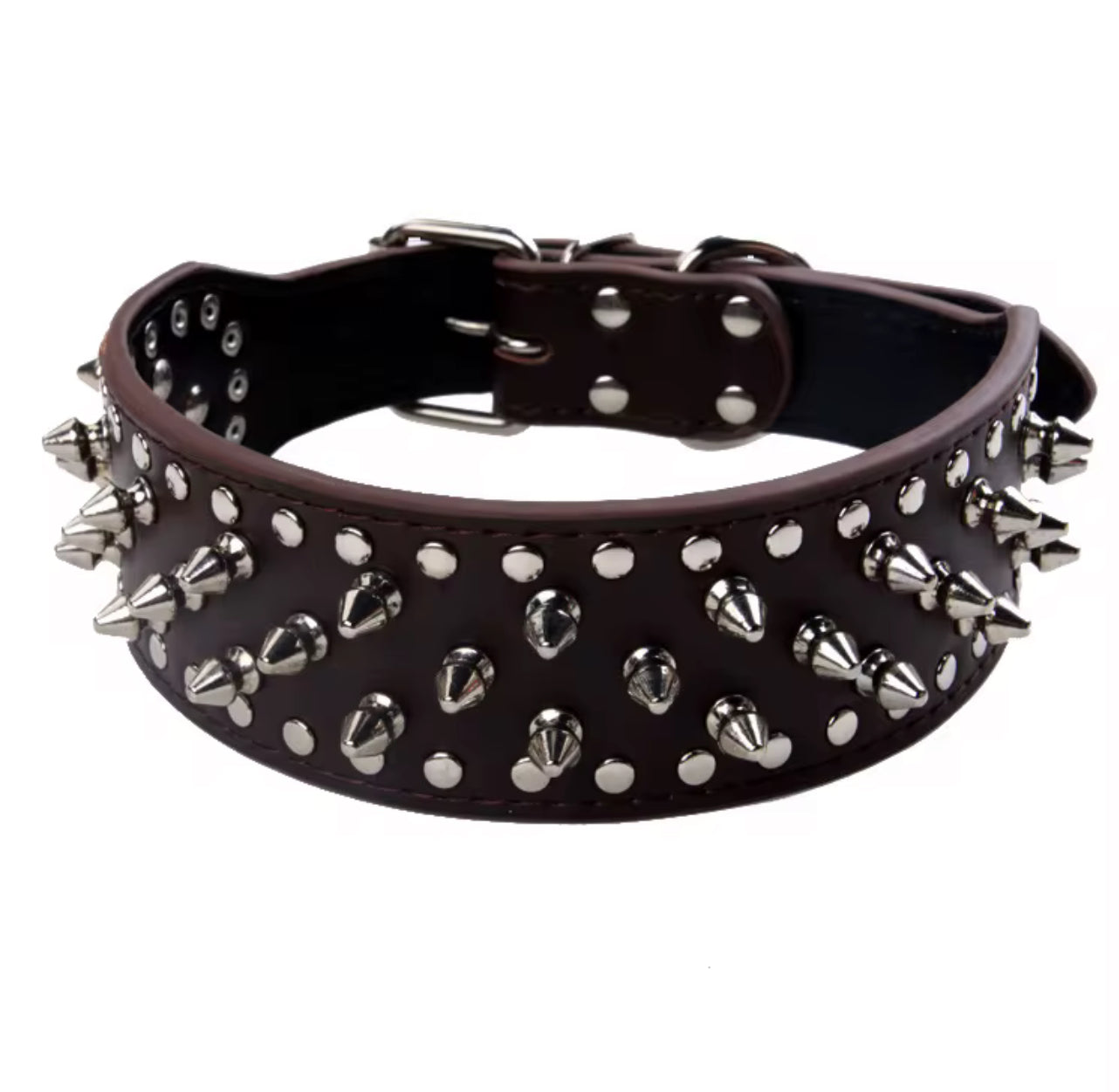 ADJUSTABLE 2" LEATHER SPIKED DOG COLLAR