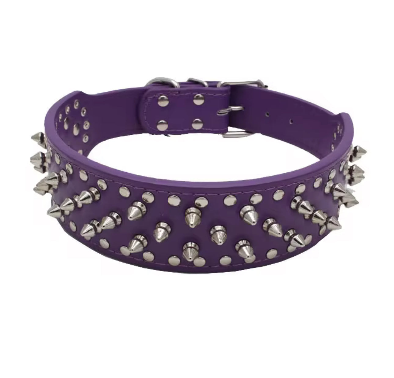 ADJUSTABLE 2" LEATHER SPIKED DOG COLLAR
