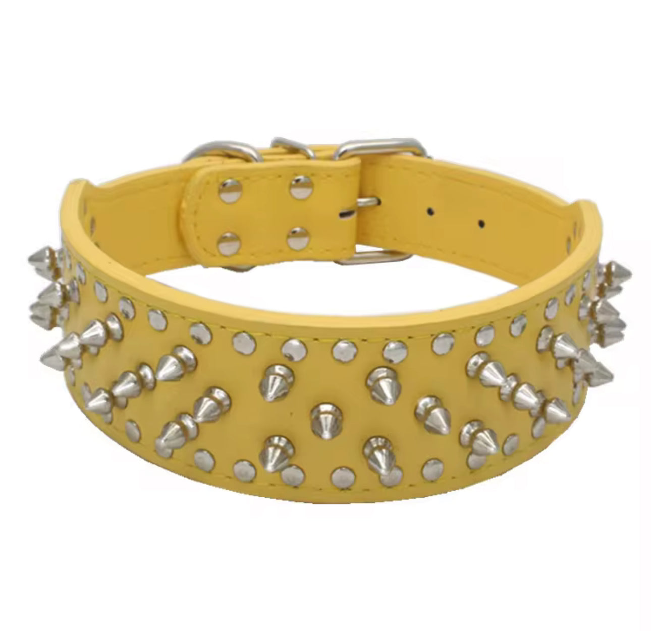 ADJUSTABLE 2" LEATHER SPIKED DOG COLLAR