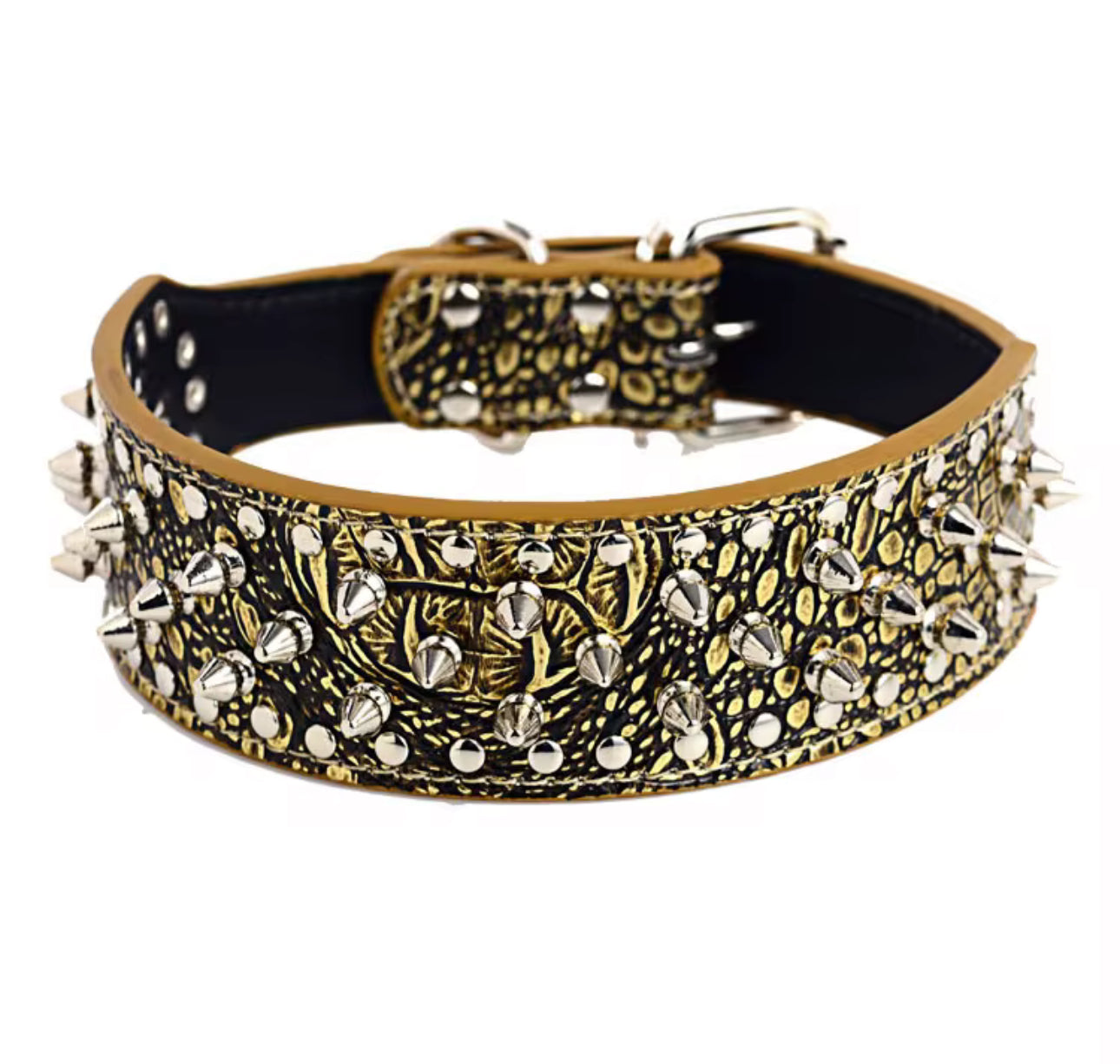 ADJUSTABLE 2" LEATHER SPIKED DOG COLLAR