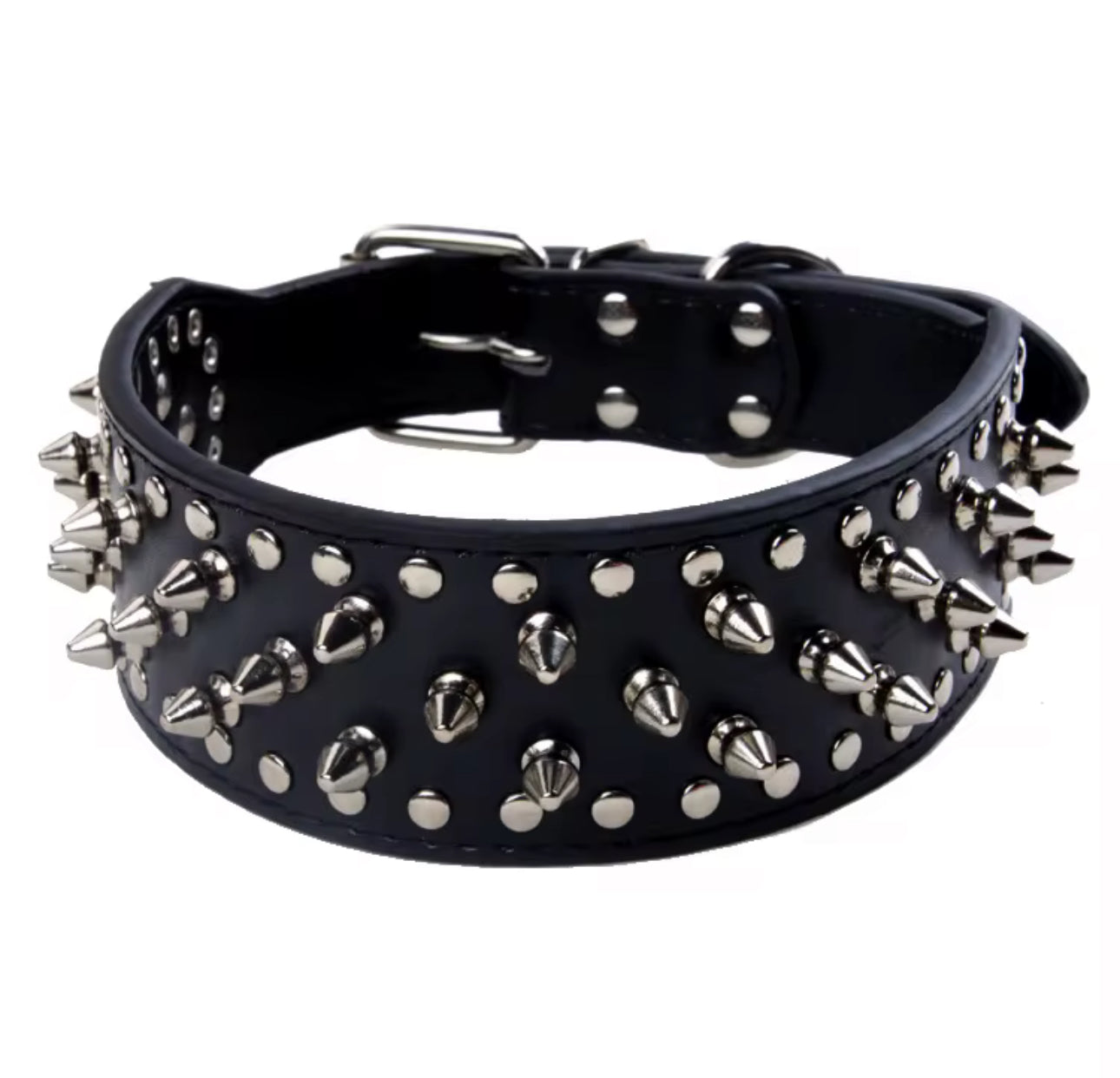 ADJUSTABLE 2" LEATHER SPIKED DOG COLLAR