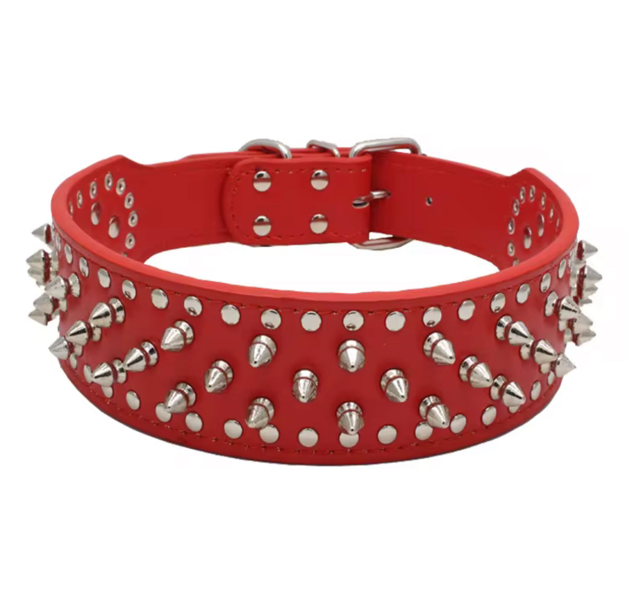 ADJUSTABLE 2" LEATHER SPIKED DOG COLLAR