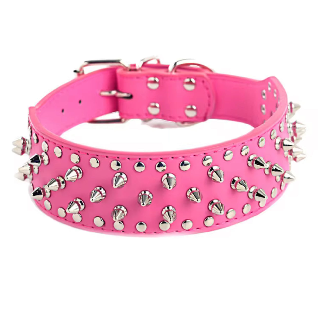 ADJUSTABLE 2" LEATHER SPIKED DOG COLLAR