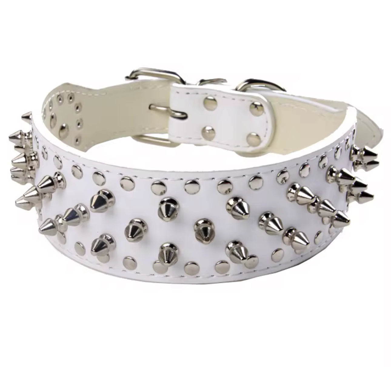 ADJUSTABLE 2" LEATHER SPIKED DOG COLLAR