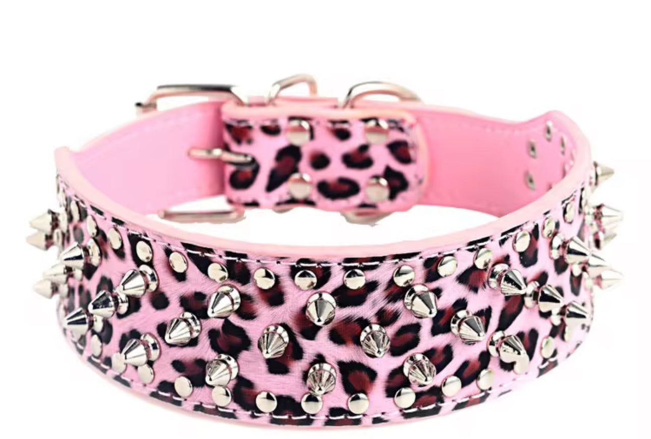 ADJUSTABLE 2" LEATHER SPIKED DOG COLLAR