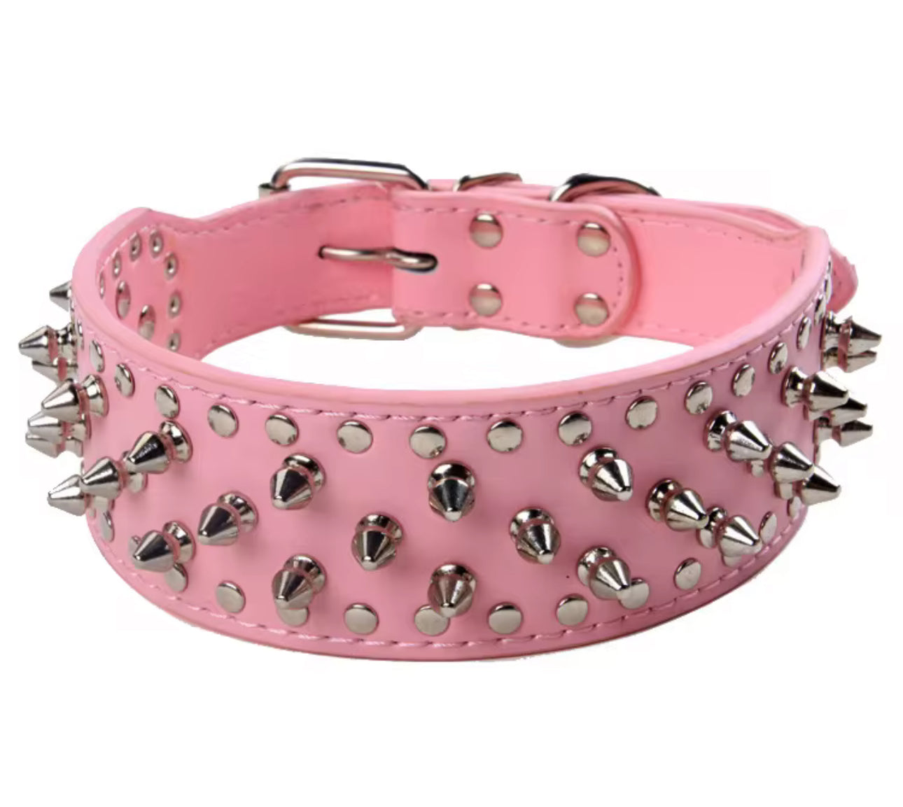 ADJUSTABLE 2" LEATHER SPIKED DOG COLLAR
