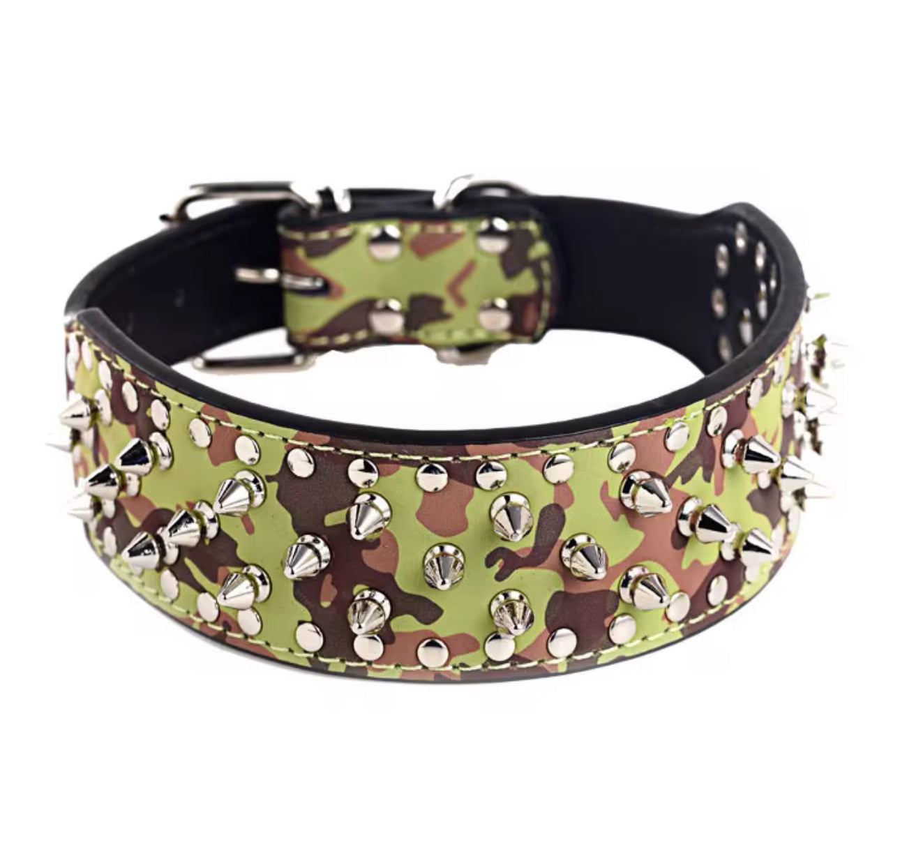 ADJUSTABLE 2" LEATHER SPIKED DOG COLLAR