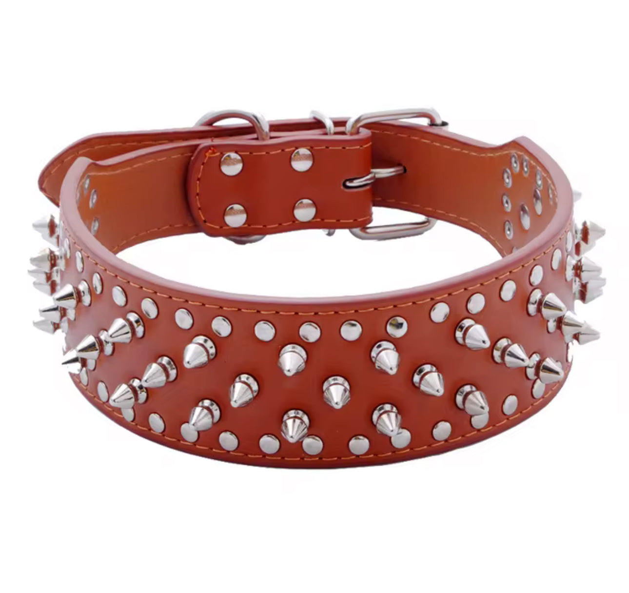 ADJUSTABLE 2" LEATHER SPIKED DOG COLLAR