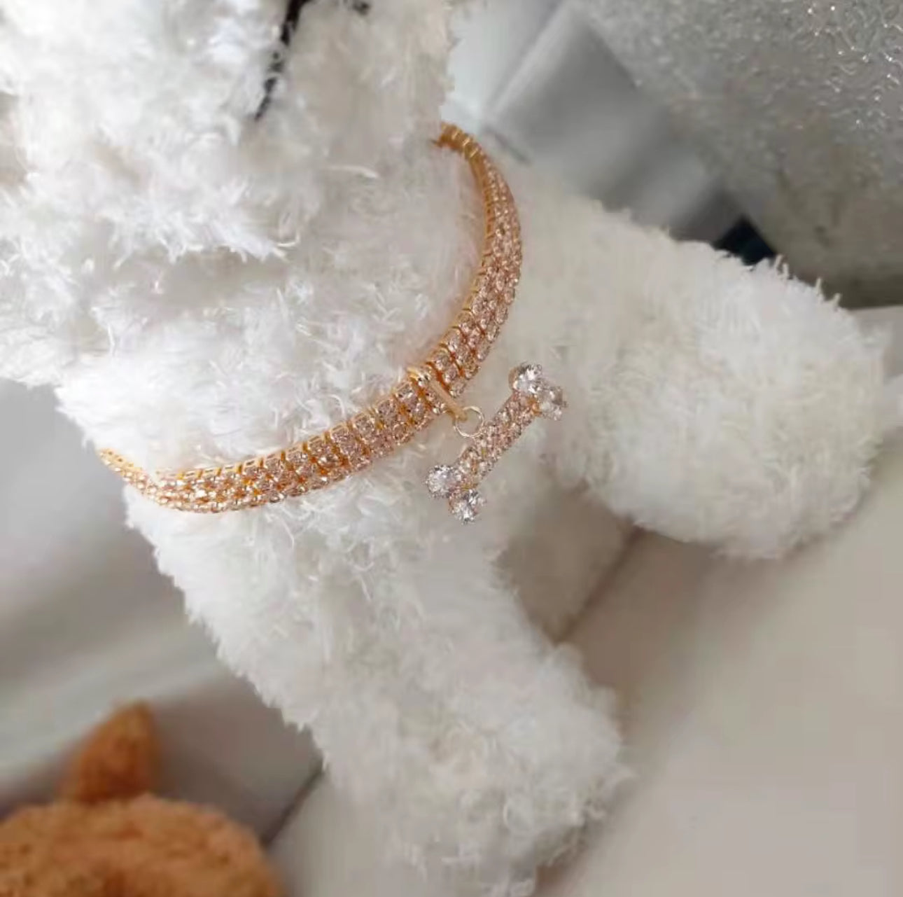 RHINESTONE PET COLLAR WITH BONE CHARM