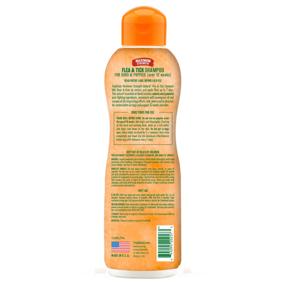 NATURAL FLEA & TICK SHAMPOO, MAXIMUM STRENGTH FOR DOGS