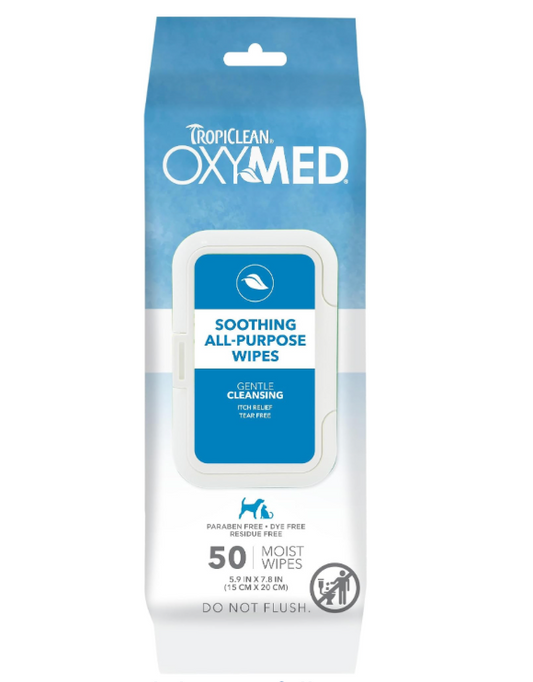 TropiClean Oxymed Soothing Allover Cat & Dog Wipes For Paws And Butt