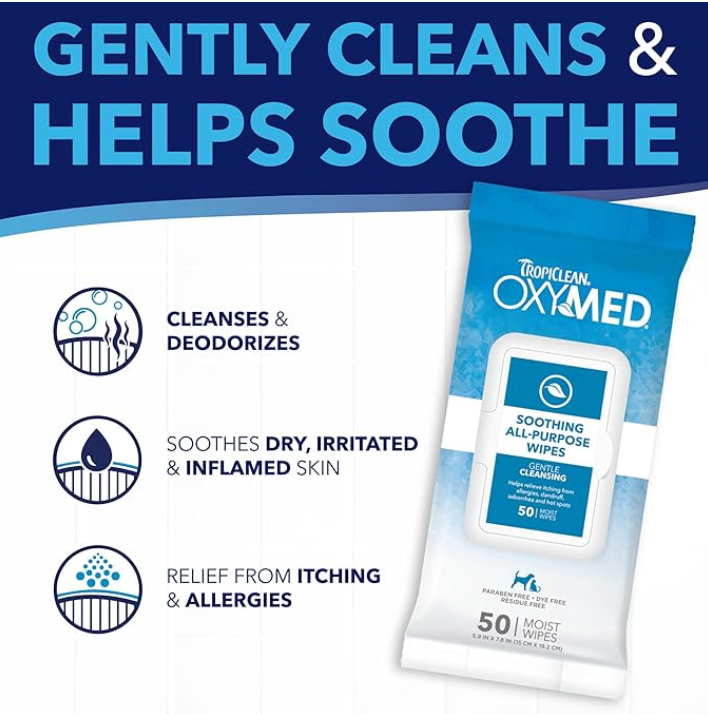 TropiClean Oxymed Soothing Allover Cat & Dog Wipes For Paws And Butt