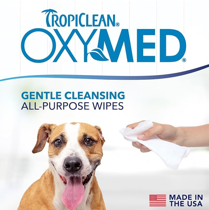 TropiClean Oxymed Soothing Allover Cat & Dog Wipes For Paws And Butt