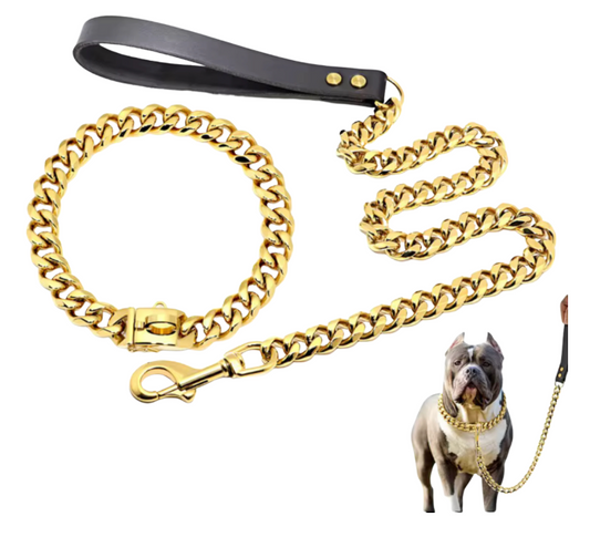 ⭐️NEW ITEM⭐️GOLD CUBAN LINK DOG COLLAR AND LEASH*