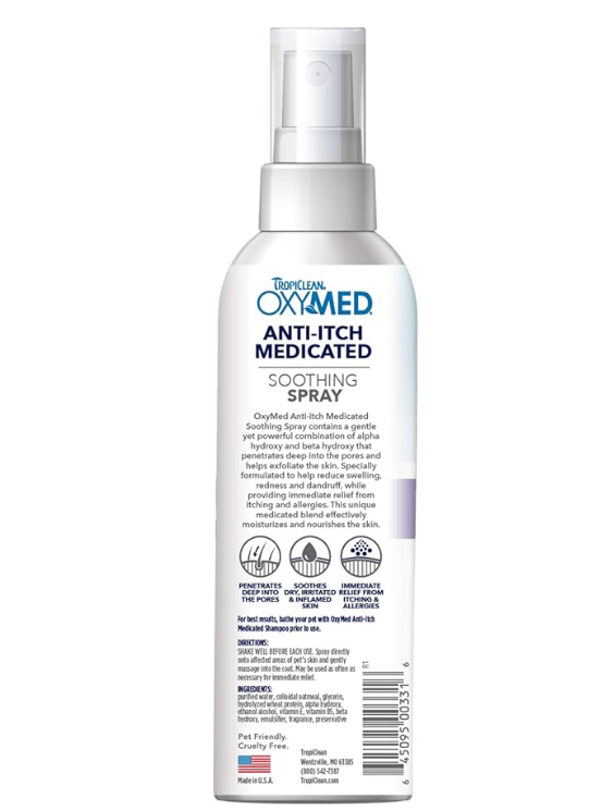 TROPICLEAN OXYMED ANTI-ITCH MEDICATED SPRAY FOR DOGS AND CATS