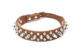 ADJUSTABLE 1" LEATHER SPIKED DOG COLLAR